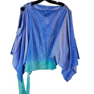 Maogan Womens One Size Ombre Tie Dye‎ Blue Boho Beach Vacation Top GUC